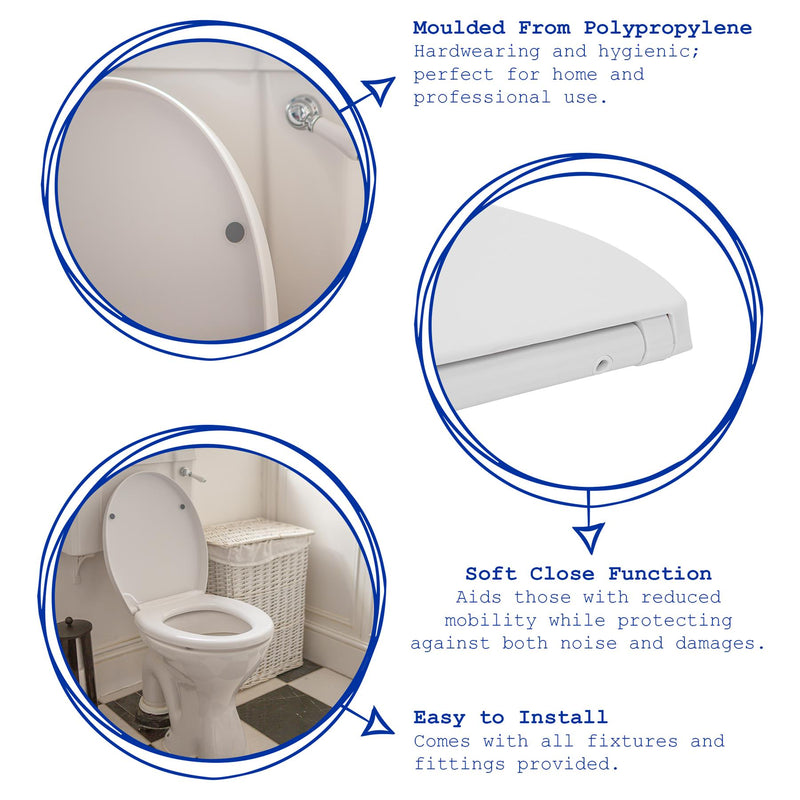 White Round Soft Close Toilet Seat - By Harbour Housewares