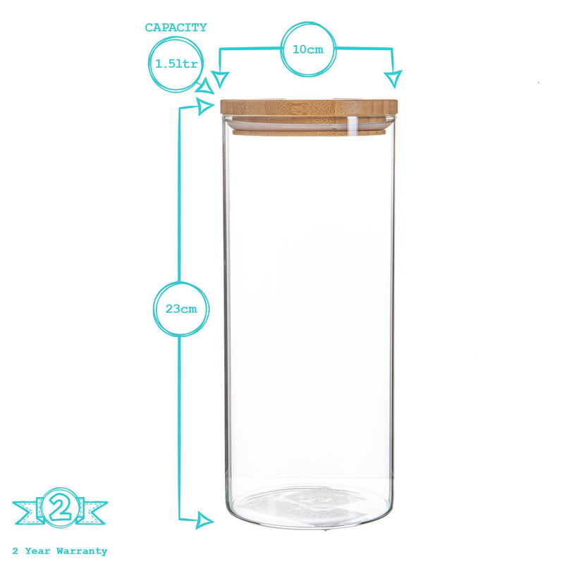 Argon Tableware Scandi Glass Storage Jar with Wooden Lid - 1.5 Litre