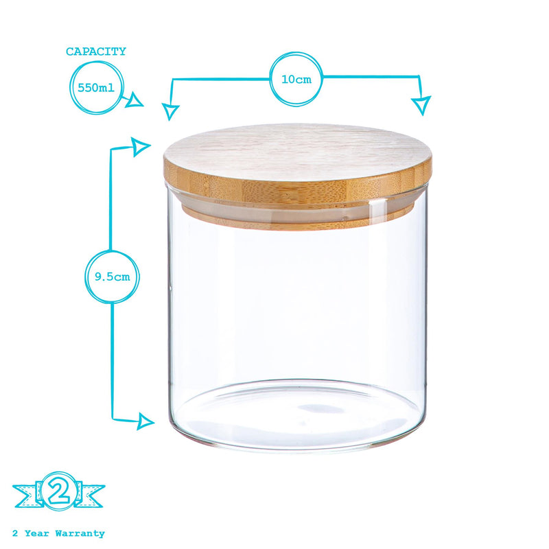 Argon Tableware Scandi Glass Storage Jar with Wooden Lid - 550ml