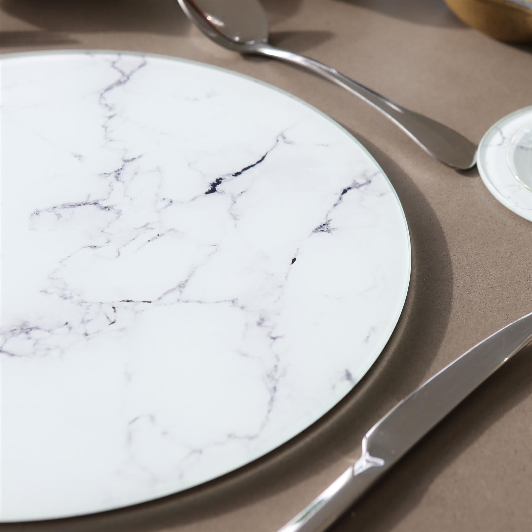 Round Glass Chopping Board - 30cm - Marble