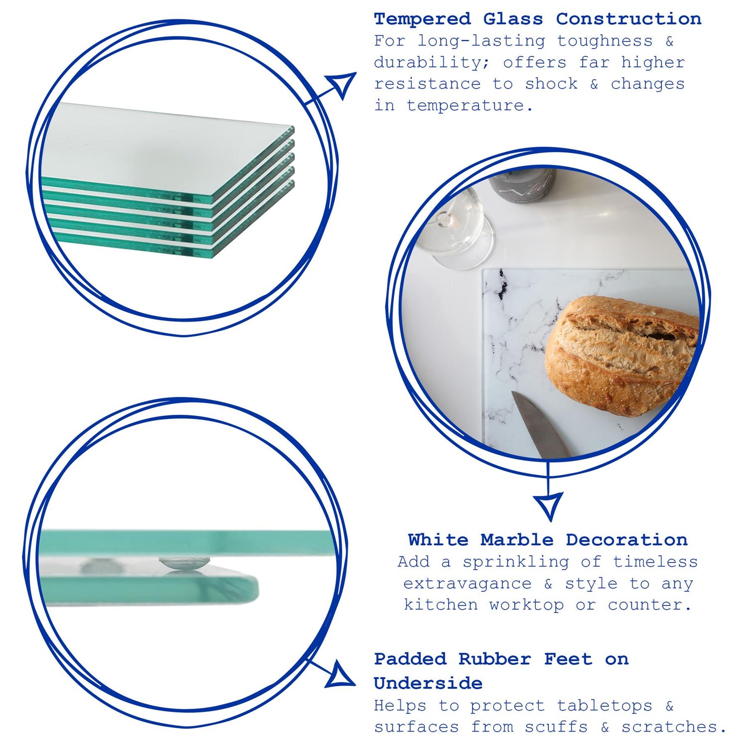 Rectangle Glass Chopping Board - 40cm x 30cm - Marble