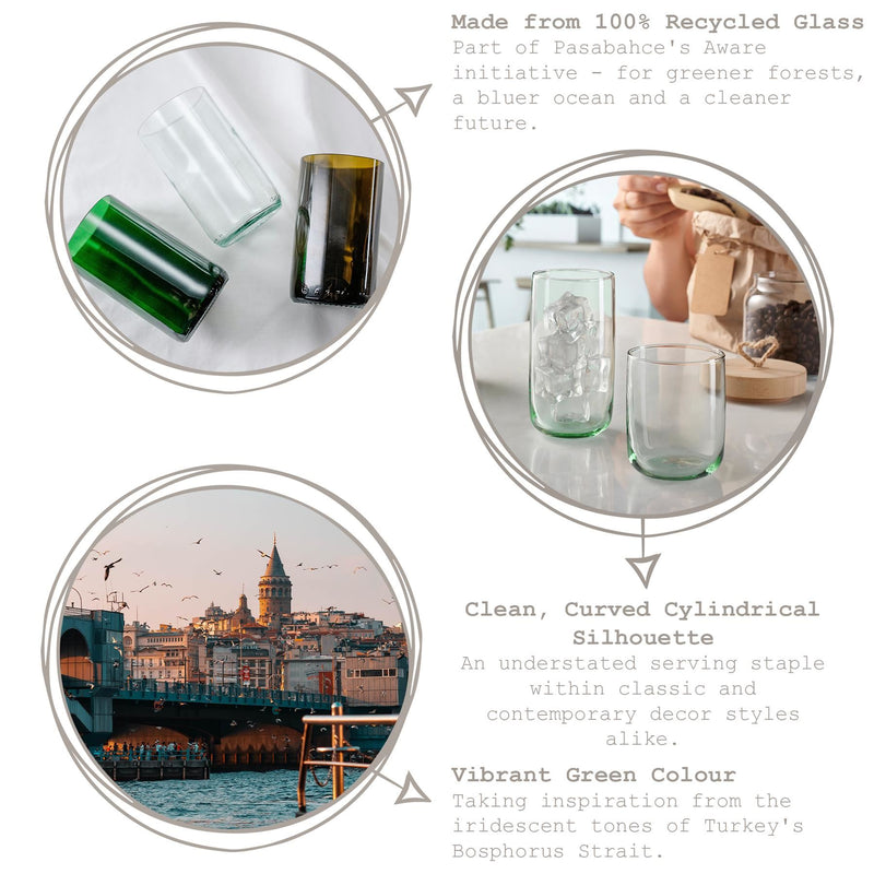 280ml Aware Iconic Recycled Glass Tumbler - Green - By Pasabahce