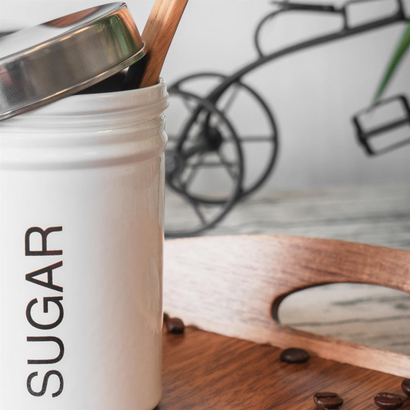 Round Metal Tea Coffee Sugar Canister with Labels - 1L - By Harbour Housewares