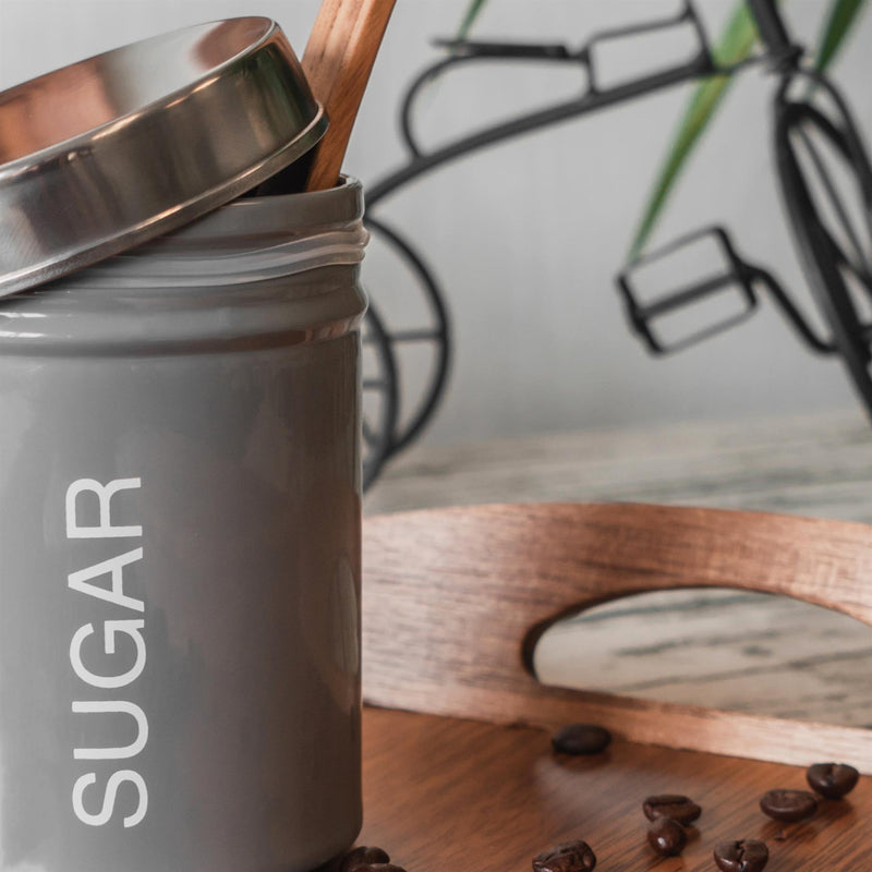 Round Metal Tea Coffee Sugar Canister with Labels - 1L - By Harbour Housewares