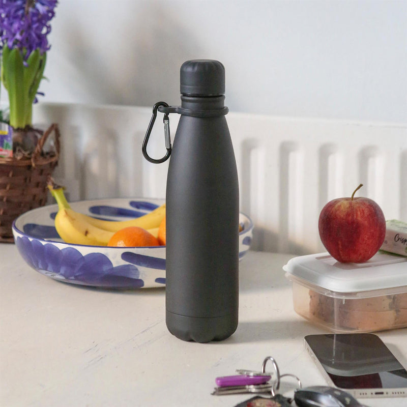 Stainless Steel Water Bottle with Carabiner Clip - 500ml - By Harbour Housewares