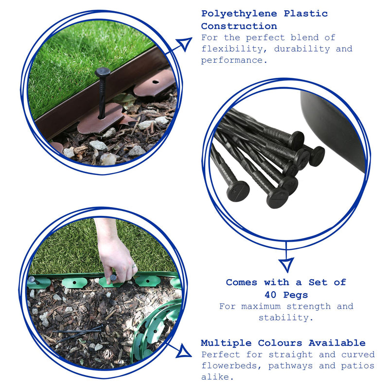 Flexible Plastic Lawn & Path Edging - 10m x 4cm - By Harbour Housewares