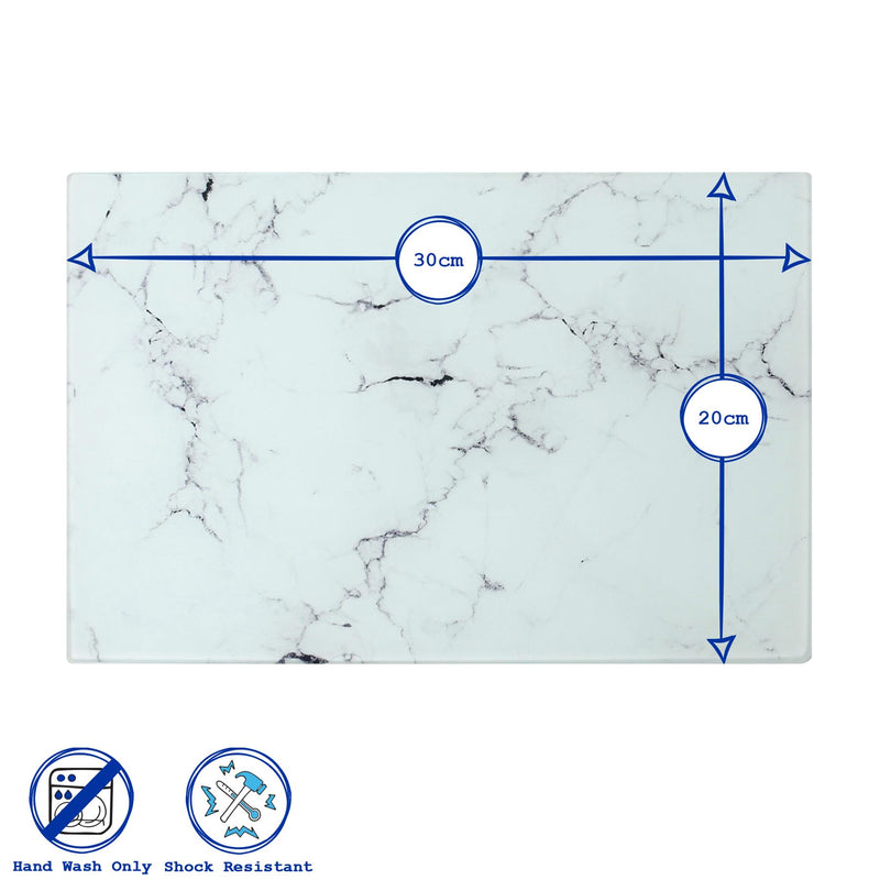 Rectangle Glass Chopping Board - 30cm x 20cm - Marble - By Harbour Housewares