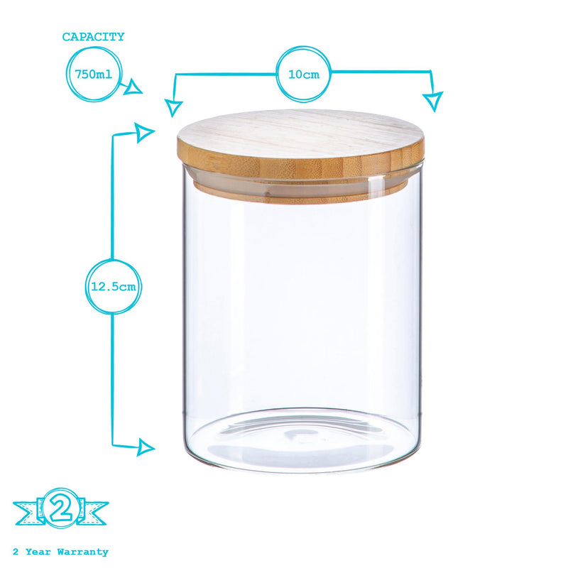 Argon Tableware Scandi Glass Storage Jar with Wooden Lid - 750ml