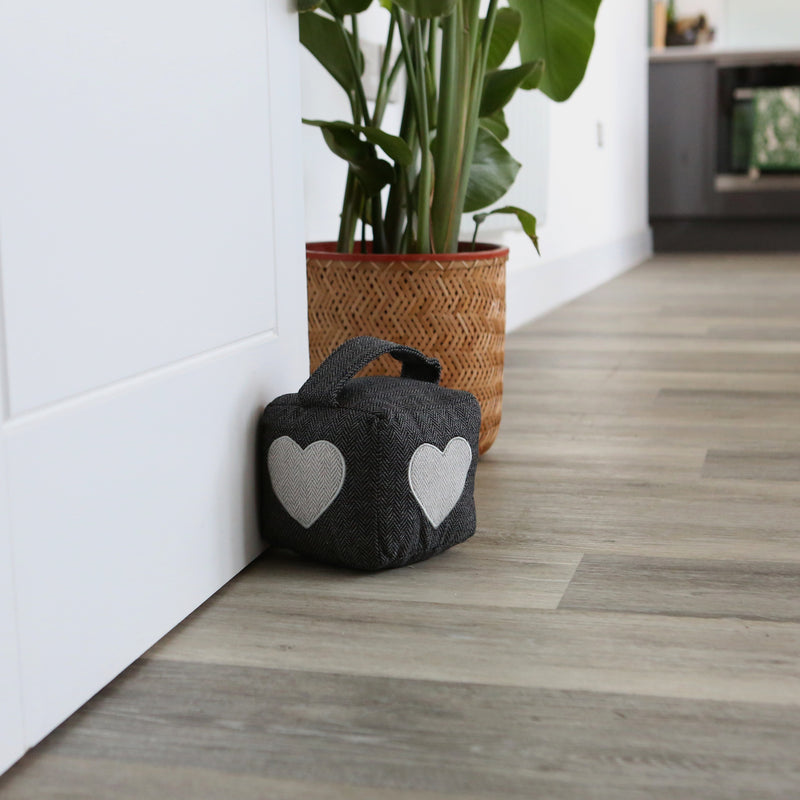 Nicola Spring Fabric Door Stop - Grey Cube with Heart