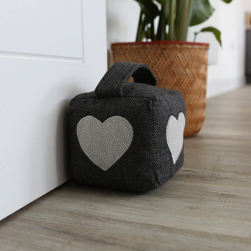 Nicola Spring Fabric Door Stop - Grey Cube with Heart