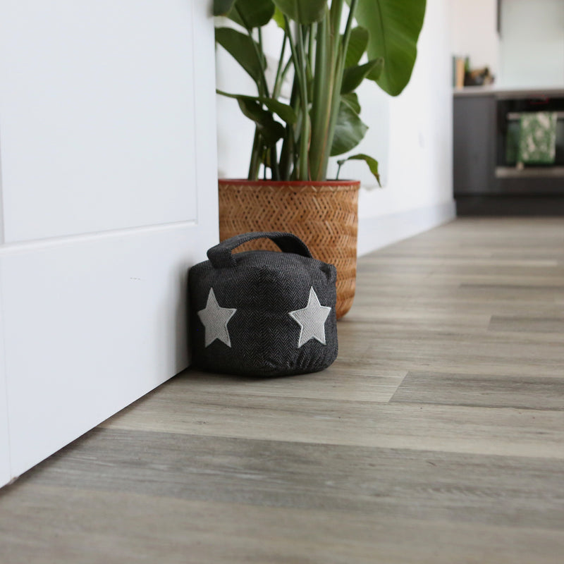 Nicola Spring Fabric Door Stop - Grey Cube with Star