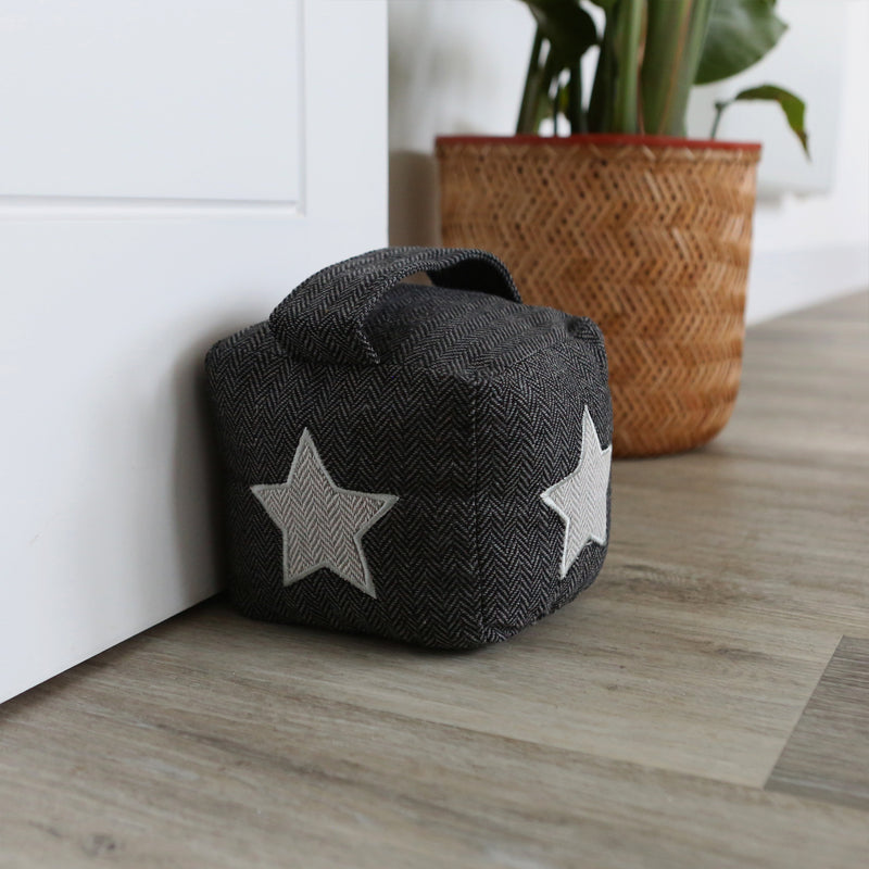 Nicola Spring Fabric Door Stop - Grey Cube with Star