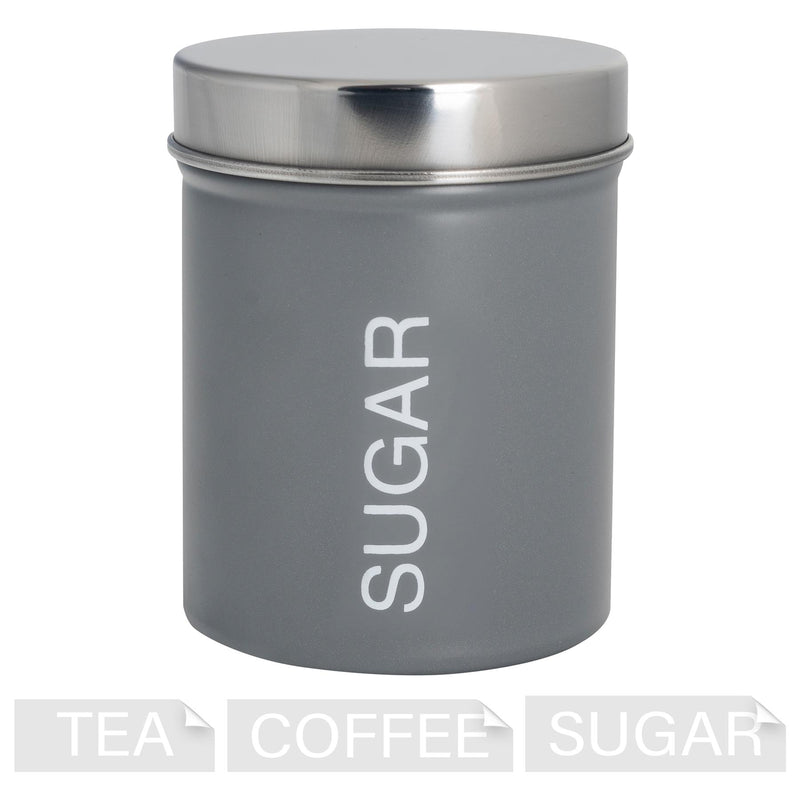 Round Metal Tea Coffee Sugar Canister with Labels - 1L - By Harbour Housewares