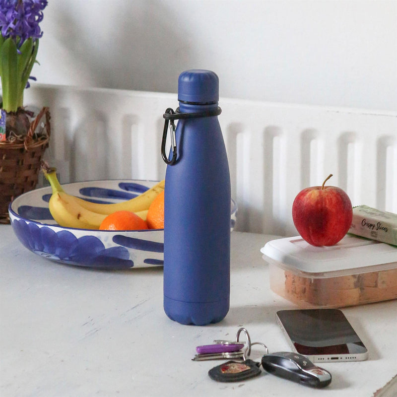 Stainless Steel Water Bottle with Carabiner Clip - 500ml - By Harbour Housewares