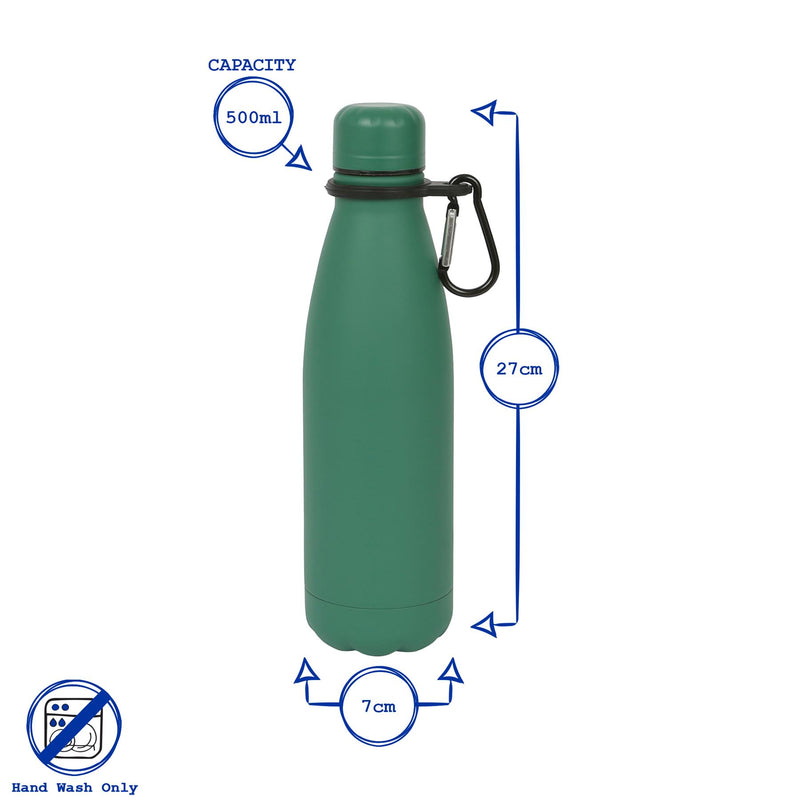 Stainless Steel Water Bottle with Carabiner Clip - 500ml - By Harbour Housewares