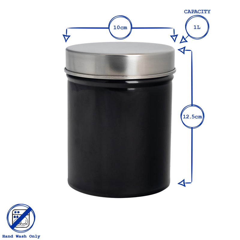 Round Metal Tea Coffee Sugar Canister with Labels - 1L - By Harbour Housewares