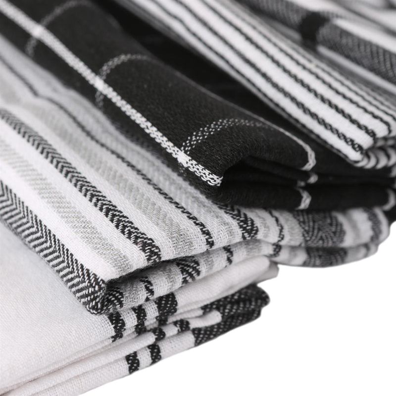 5pc Monochrome Cotton Tea Towel Set - 70cm x 50cm - By Nicola Spring