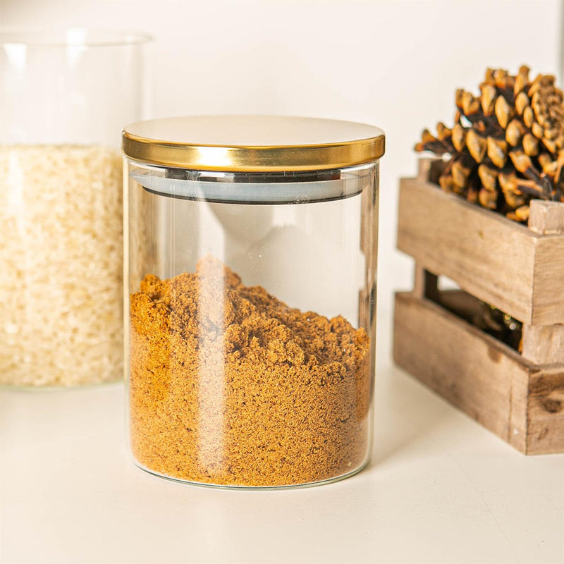 Argon Tableware Glass Storage Jar with Metal Lid - 750ml - Gold