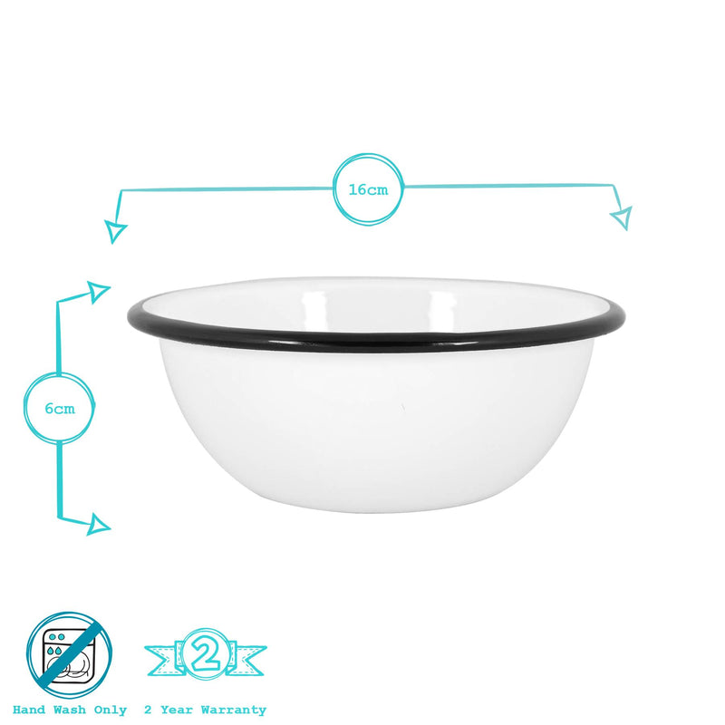 Argon Tableware White Enamel Bowl - 16cm - Black