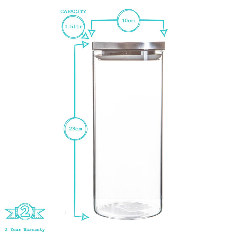 Argon Tableware Glass Storage Jar with Metal Lid - 1.5 Litre - Silver