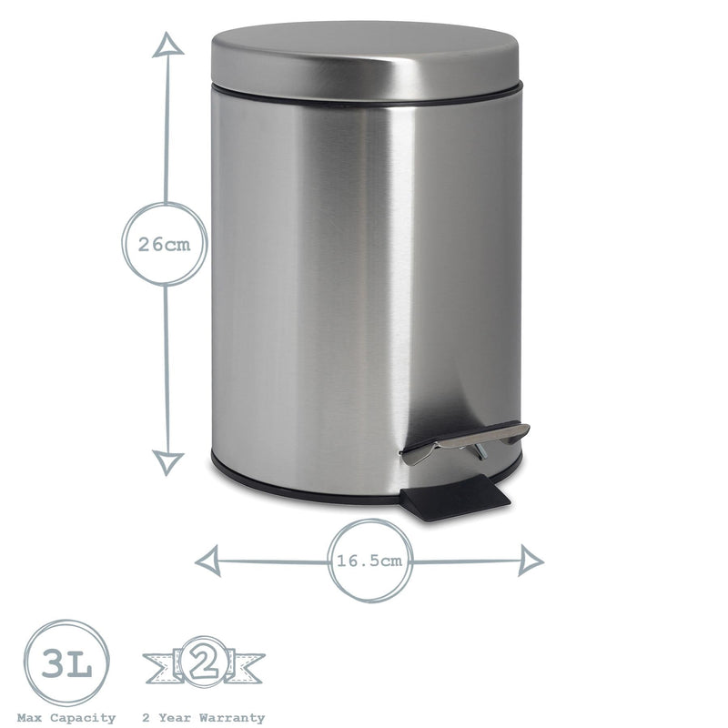 3L Round Stainless Steel Pedal Bin - By Harbour Housewares