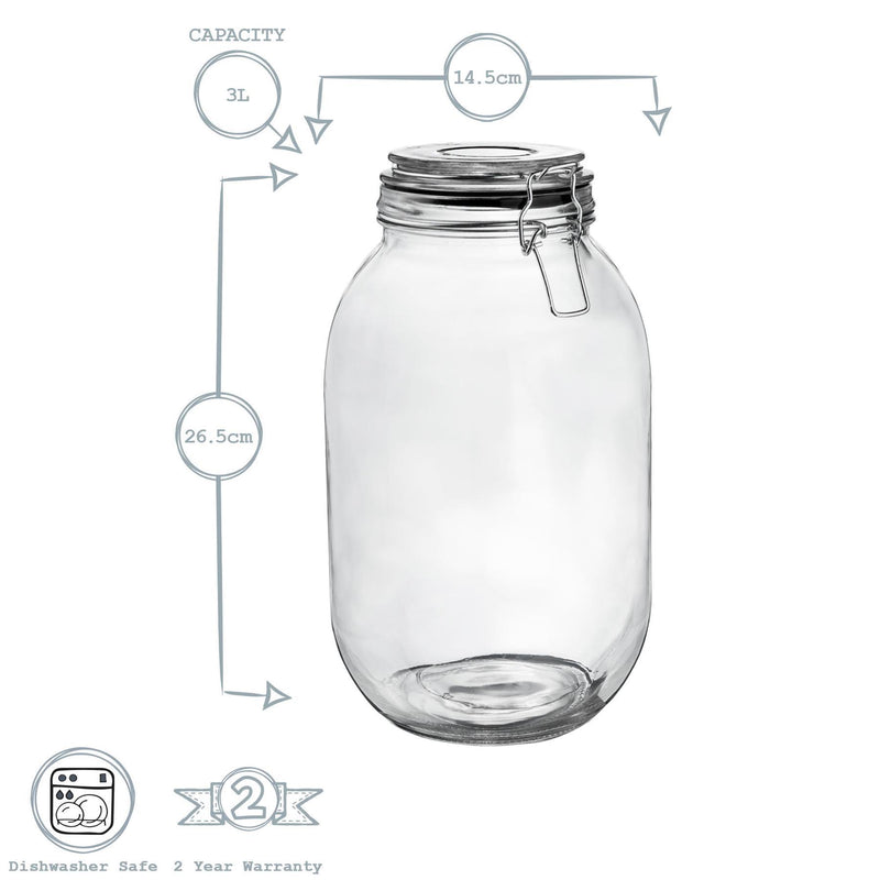 Argon Tableware Glass Storage Jar - 3 Litre - Black Seal