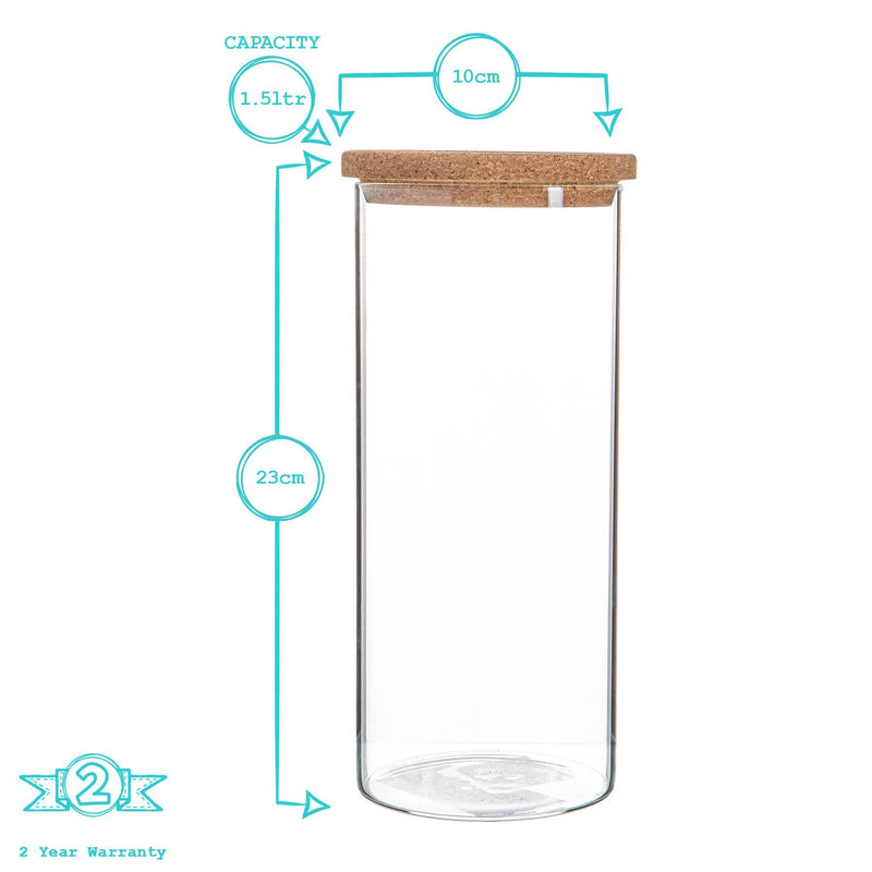 Argon Tableware Glass Storage Jar with Cork Lid - 1.5 Litre