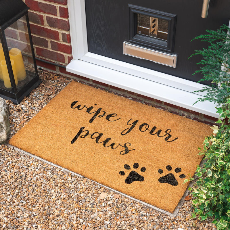 Nicola Spring Non-Slip Coir Door Mat - 90 x 60cm - Paw Exterior Doorstep