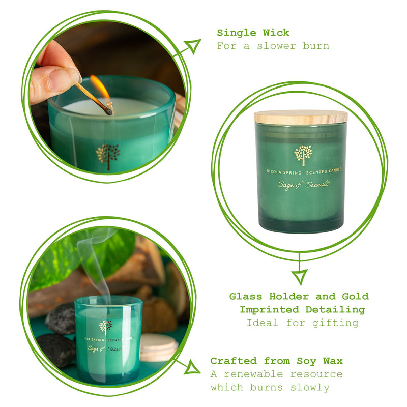 130g Sage & Seasalt Soy Wax Scented Candle - By Nicola Spring