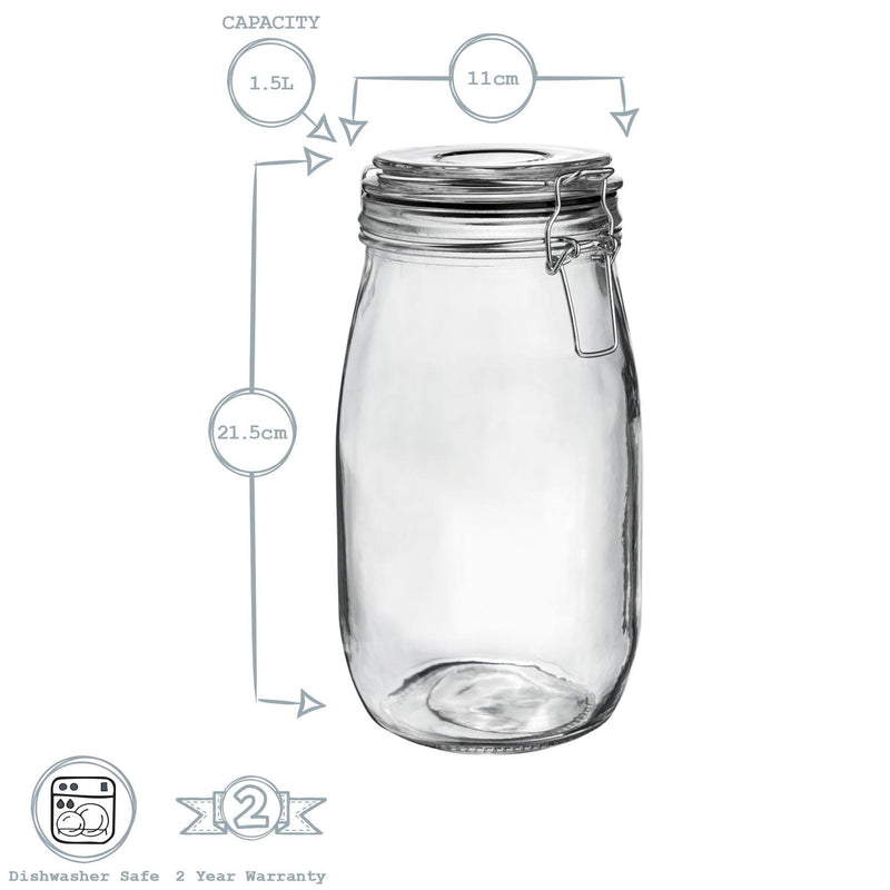 Argon Tableware Glass Storage Jar - 1.5L - Black Seal