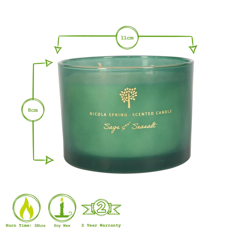 350g Double Wick Sage & Seasalt Soy Scented Wax Candle - By Nicola Spring