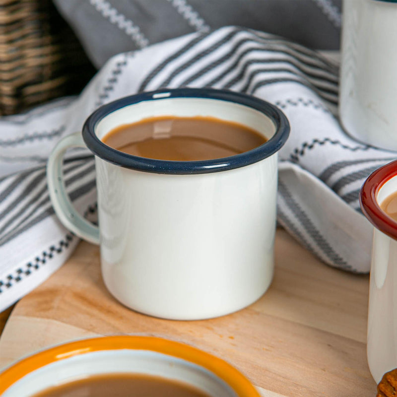 Argon Tableware White Enamel Mug - 375ml - Navy