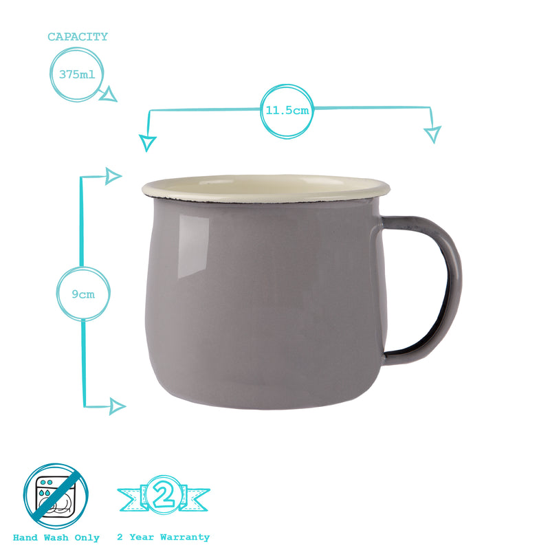 Argon Tableware Coloured Enamel Belly Mug - 375ml - Grey/Cream