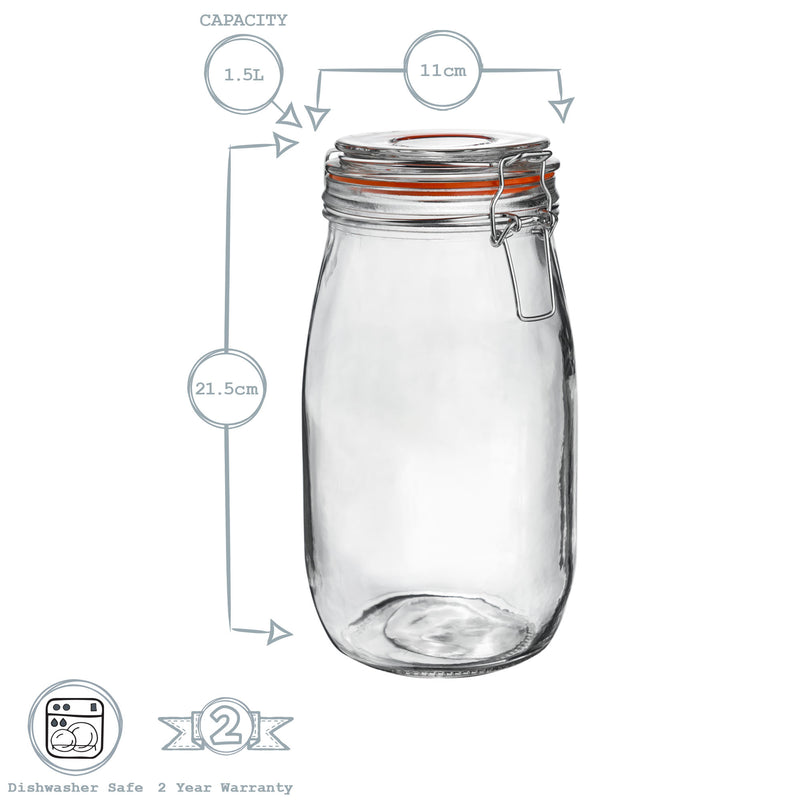 Argon Tableware Glass Storage Jar - 1.5L - Clear Seal