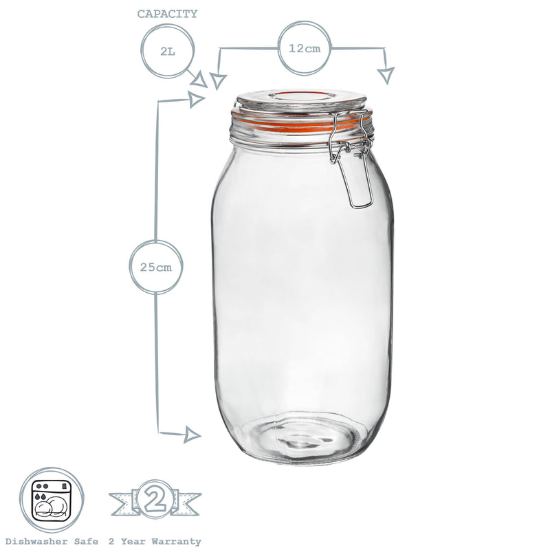 Argon Tableware Glass Storage Jar - 2 Litre - White Seal