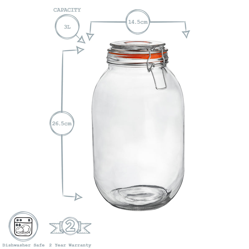 Argon Tableware Glass Storage Jar - 3 Litre - Orange Seal