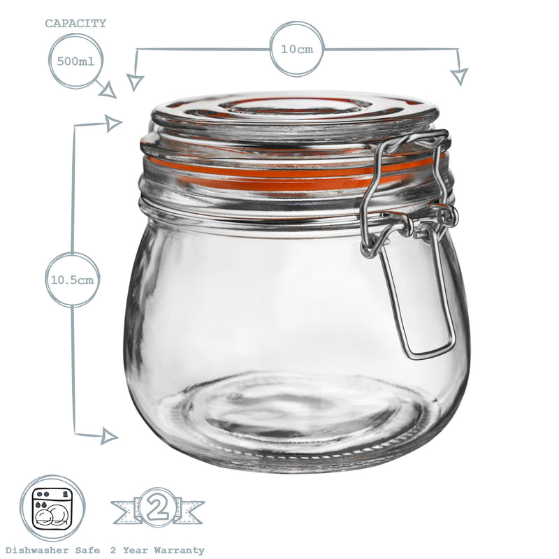 Argon Tableware Glass Storage Jar - 500ml - Orange Seal