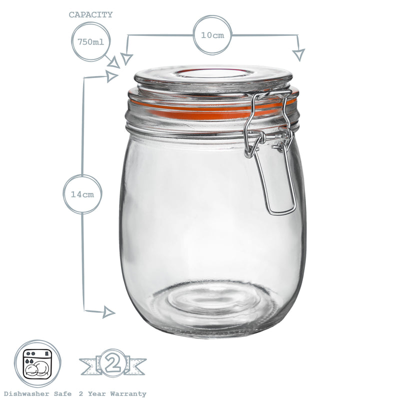 Argon Tableware Glass Storage Jar - 750ml - White Seal