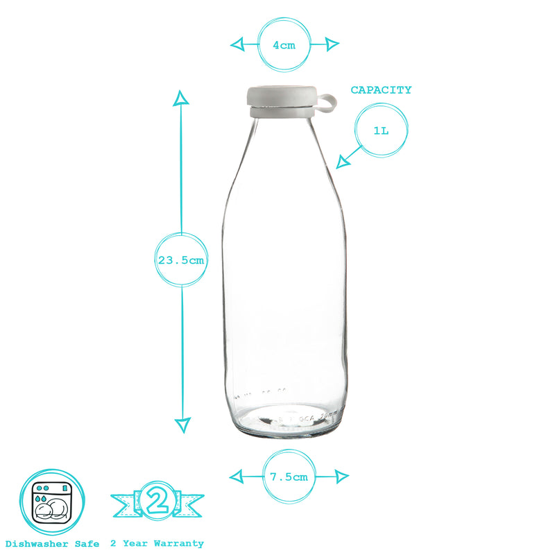 Argon Tableware Glass Milk Bottle with Silicone Lid - 1 Litre