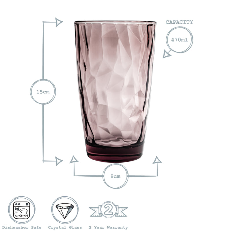 Bormioli Rocco Diamond Highball Glass - 470ml - Rock Purple