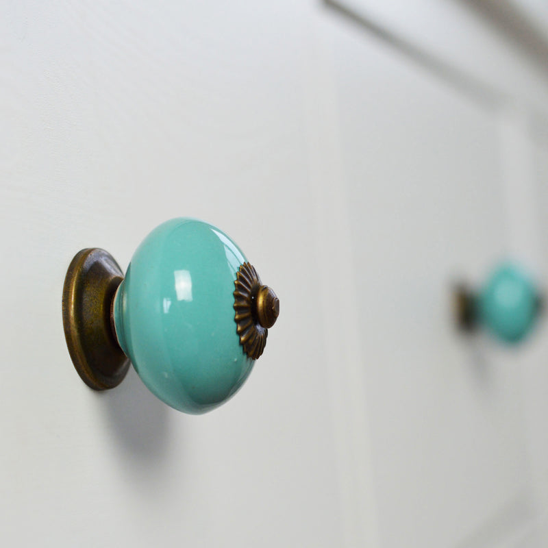 Nicola Spring Round Ceramic Drawer Knob - Turquoise