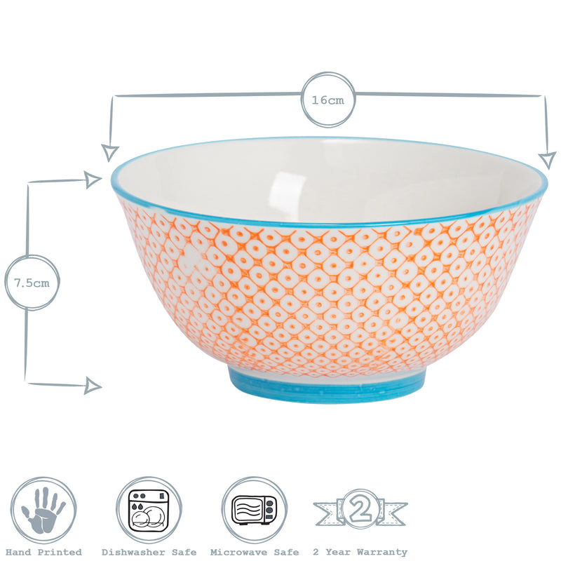 Nicola Spring Hand-Printed Cereal Bowl - 16cm - Orange