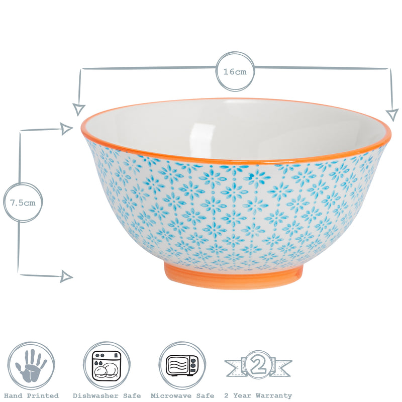 Nicola Spring Hand-Printed Cereal Bowl - 16cm - Light Blue