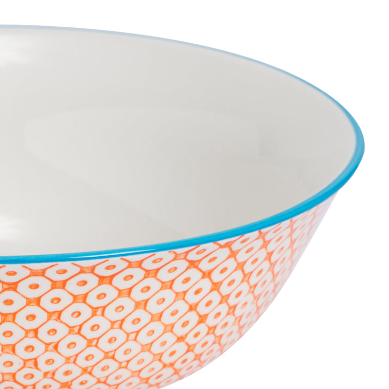 Nicola Spring Hand-Printed Serving Bowl - 21.5cm - Orange