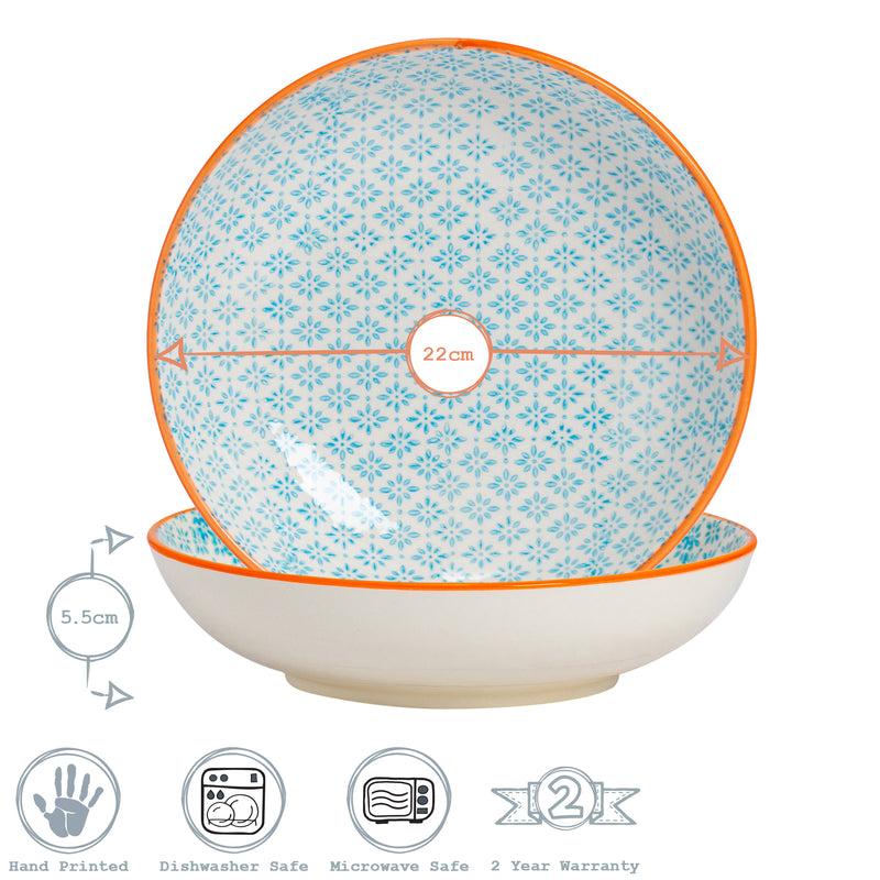 Nicola Spring Hand-Printed Pasta Bowl - 22cm - Light Blue