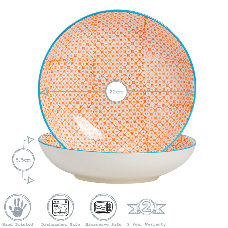 Nicola Spring Hand-Printed Pasta Bowl - 22cm - Orange