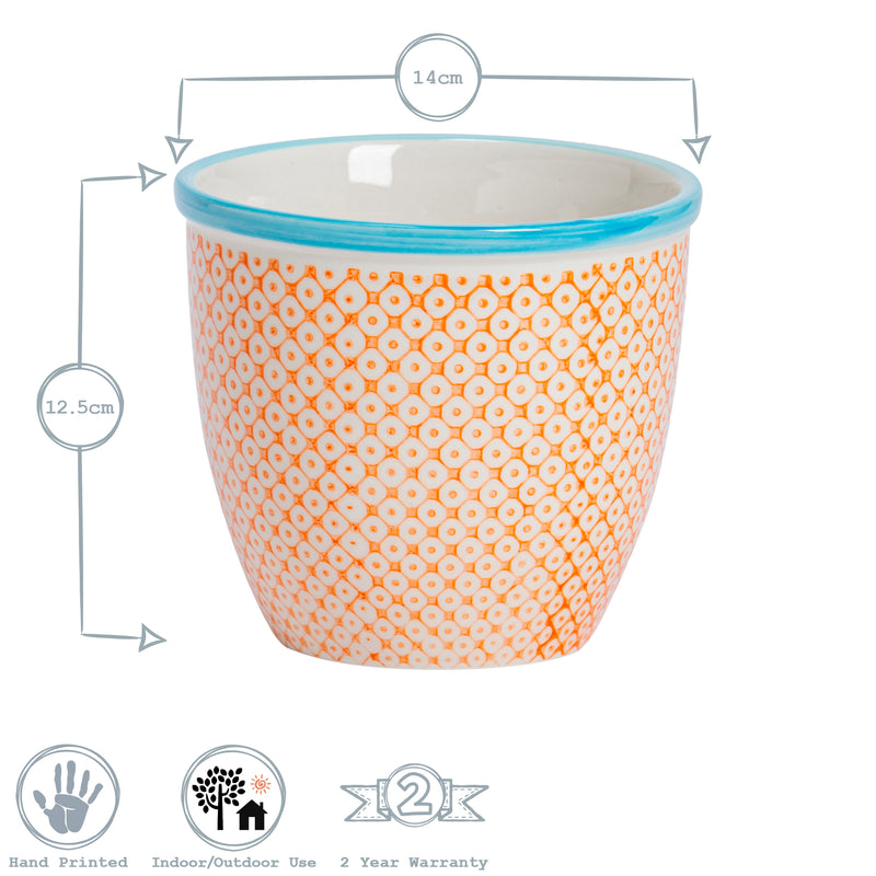 Nicola Spring Hand-Printed Plant Pot - 14cm - Orange