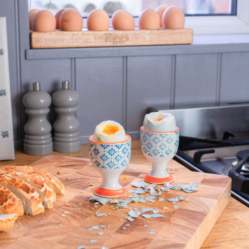 Nicola Spring Hand-Printed Japanese China Breakfast Boiled Egg Cup - Blue / Orange