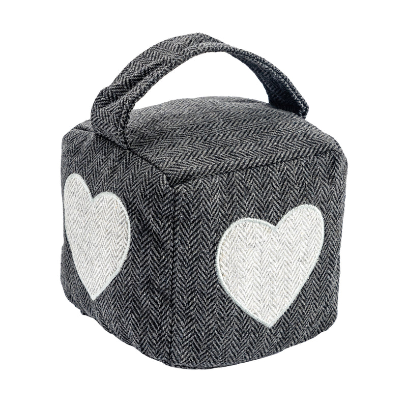 Nicola Spring Fabric Door Stop - Grey Cube with Heart