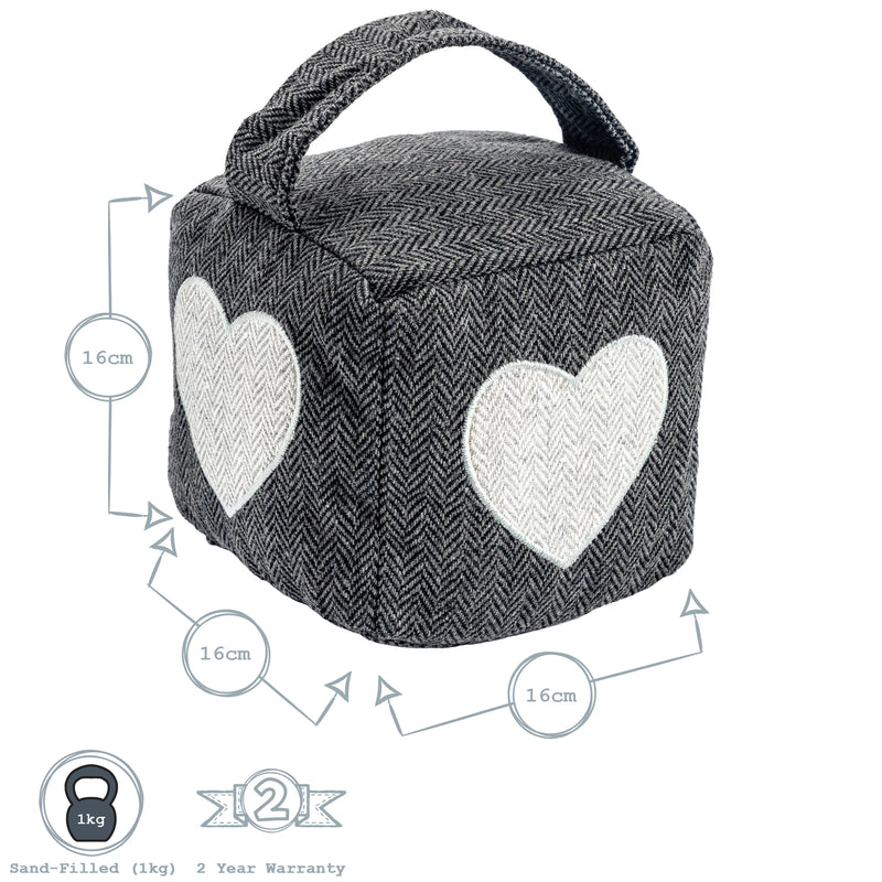 Nicola Spring Fabric Door Stop - Grey Cube with Heart